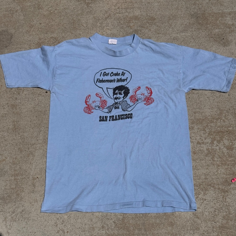 Vintage 80s Belton San Francisco Fisherman's Wharf Crabs T-Shirt Blue Mens L USA